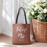 Future Mrs Bride Terracotta Brown Wedding  Tote Bag<br><div class="desc">Bride Button with Text Future Mrs Terracotta/Burnt Orange/Brown White.  Check out our store collection below for matching items.</div>