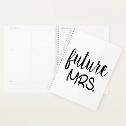 Future Mrs Bride To Be Black White Wedding Heart Planner