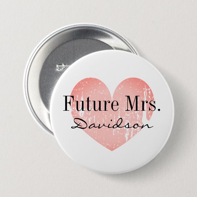 Future Mrs bride to be bridal shower heart button (Front & Back)