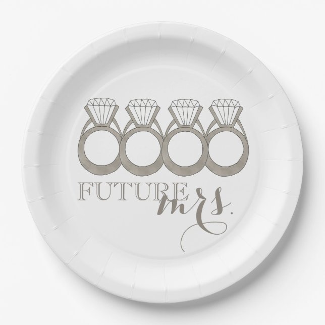 Future MRS. Bride-to-Be Diamond Engagement Ring Paper Plates (Front)