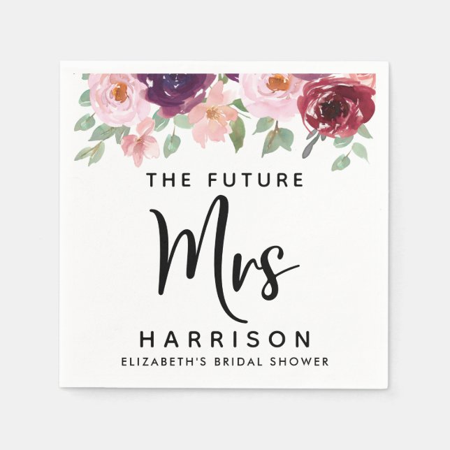 Future Mrs Burgundy Floral Bridal Shower Napkins (Front)