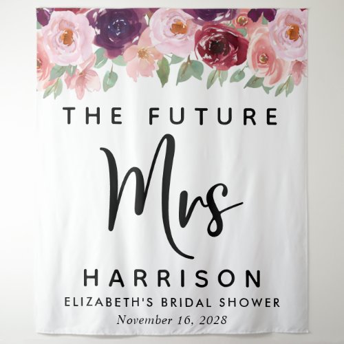 Future Mrs Burgundy Floral Custom Bridal Shower Tapestry