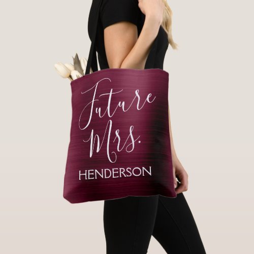 Future Mrs Burgundy Purple Modern Metal Tote Bag