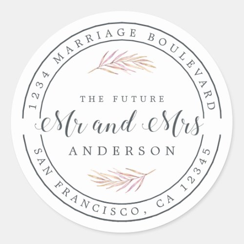 Future Mrs Burgundy Sprig Wedding Return Address Classic Round Sticker