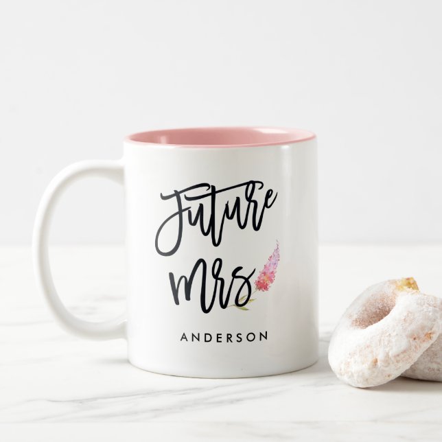 Future Mrs. Calligaphy Personalized Two-Tone Coffee Mug (With Donut)
