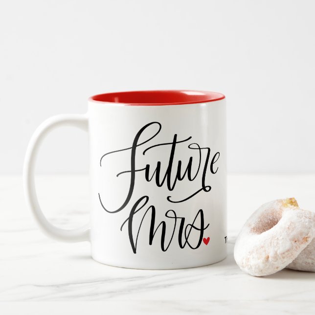 Future Mrs Calligraphy Custom Red Two-Tone Coffee Mug (With Donut)