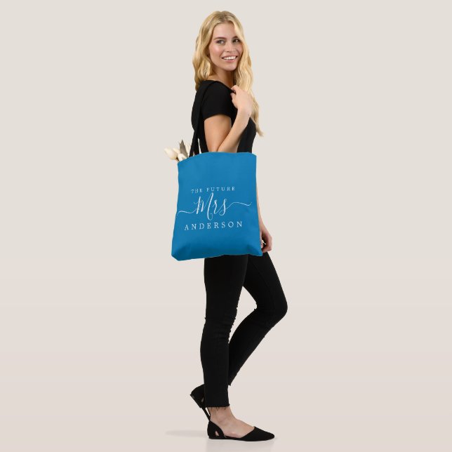 Future Mrs Chic Script Custom Name Bride To Be Tote Bag (On Model)