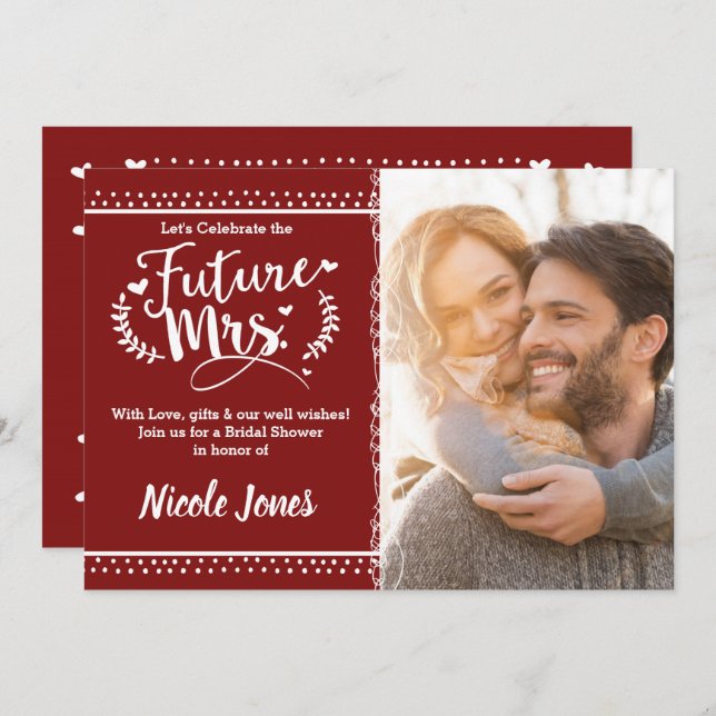 FUTURE MRS. Cranberry Red Bridal Shower Photo Invitation (Front/Back)