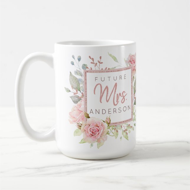 Future Mrs. Custom Blush Pink Watercolor Roses Coffee Mug (Left)