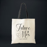 Future Mrs. Custom Name Wedding  Tote Bag<br><div class="desc">Future Mrs. Custom Name Wedding Tote Bag  - Custom tote bag  features modern script typography and is personalized with your future surname. Font is accented with an engagement ring. Shown in black and white.</div>