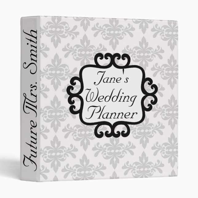 Future Mrs. Damask Wedding Planner 3 Ring Binder (Front/Spine)