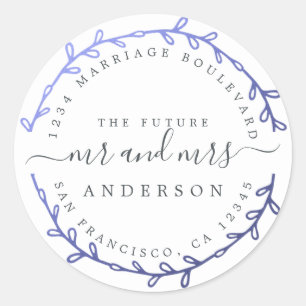 Future Mrs Dark Blue Wreath Wedding Return Address Classic Round Sticker