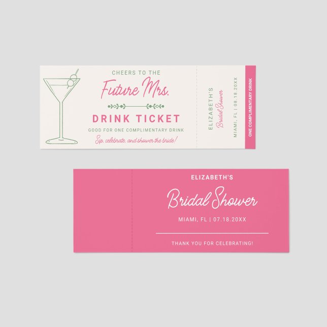 Future Mrs Drink Ticket Bridal Shower Cocktail (Front/Back)