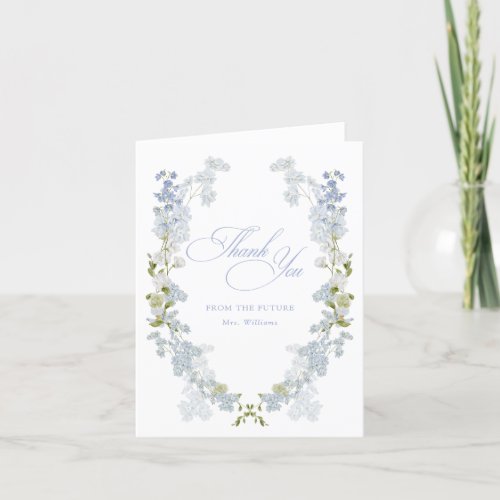 Future Mrs Elegant Blue Floral Thank You Card