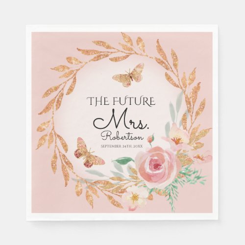Future Mrs Elegant Blush Pink Floral Bridal Shower Napkins