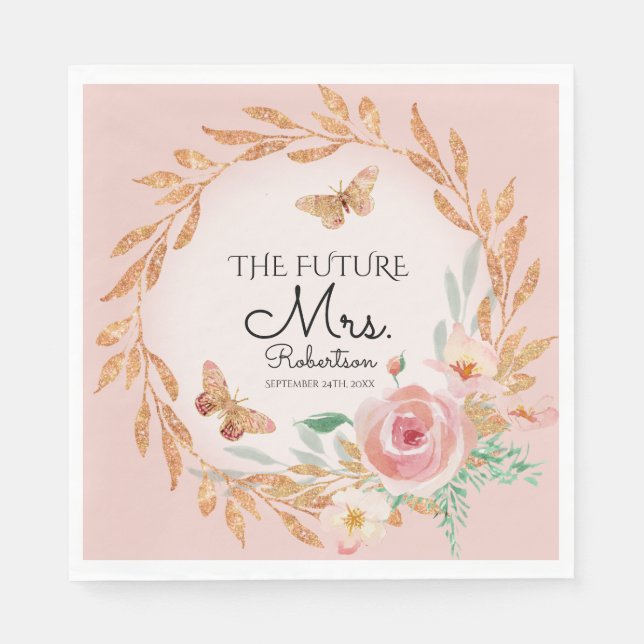 Future Mrs Elegant Blush Pink Floral Bridal Shower Napkins (Front)
