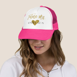 Future Mrs. Faux Gold Foil and Pink with Heart Trucker Hat