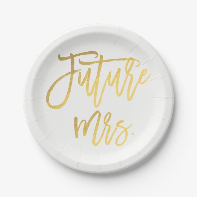 Future Mrs. Faux Gold Foil Modern Bridal Shower Paper Plates (Front)