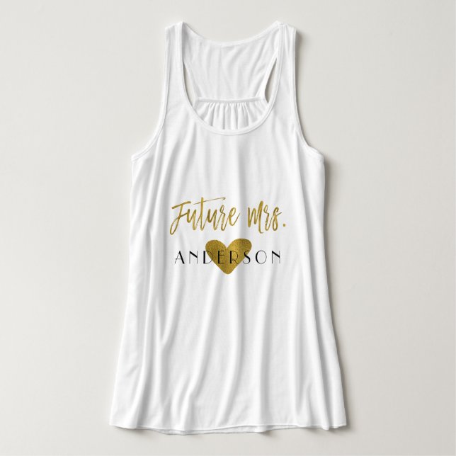 Future Mrs. Gold Foil and White with Heart Tank Top (Design Front)