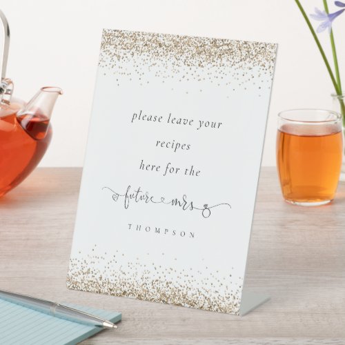 Future Mrs Gold Glitter Bridal Shower Recipes Pedestal Sign