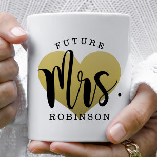 Future Mrs Gold Heart Custom Wedding Monogram Coffee Mug