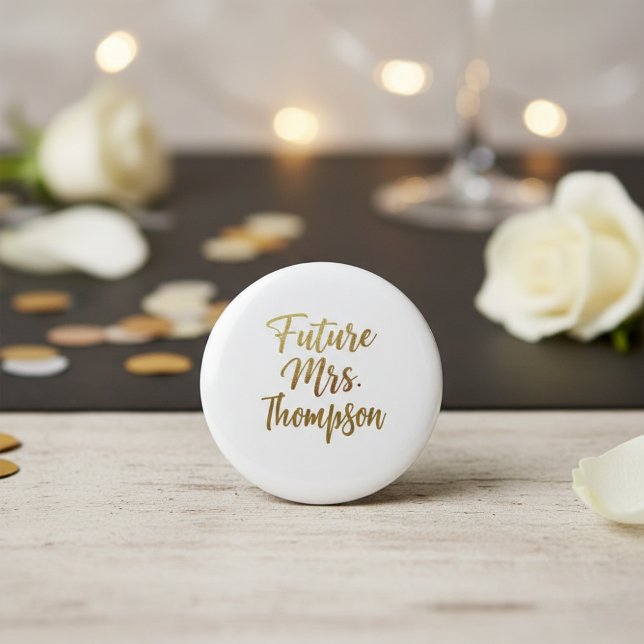 Future Mrs Gold Script Button Pin (Creator Uploaded)