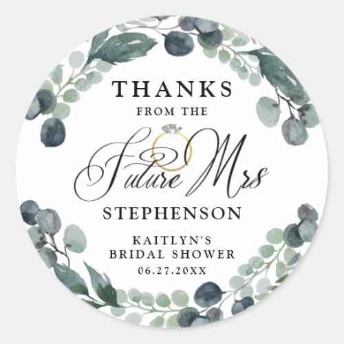 Future Mrs Greenery Bridal Shower Thank You Classic Round Sticker
