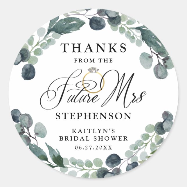 Future Mrs Greenery Bridal Shower Thank You Classic Round Sticker (Front)