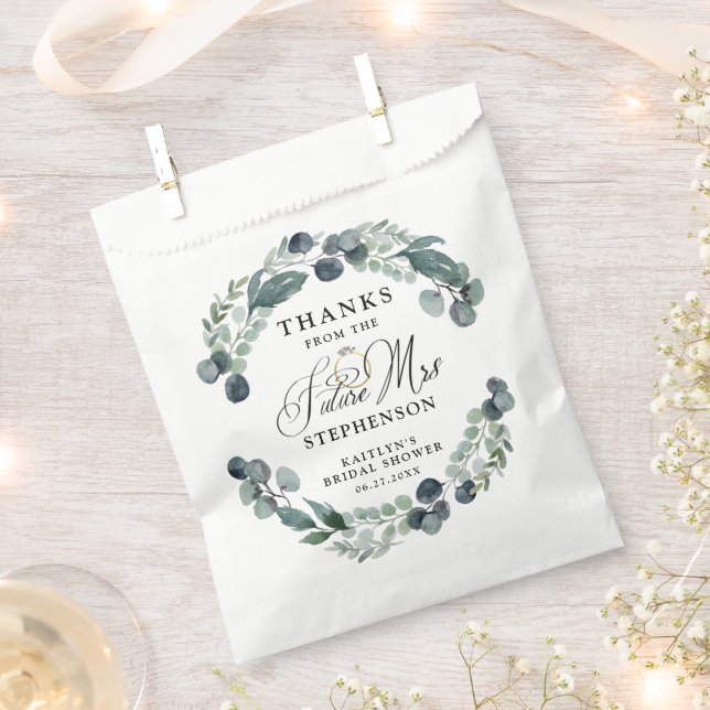 Future Mrs Greenery Bridal Shower Thank You Favor Bag (Clipped)