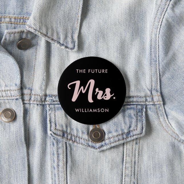 Future Mrs Last Name Party Celebration Pink Black Button (In Situ)