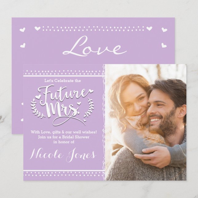 FUTURE MRS. Lavender Purple Bridal Shower Photo Invitation (Front/Back)