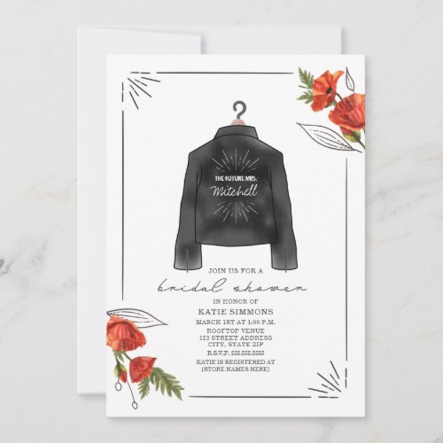 Future Mrs Leather Jacket Poppies Bridal Shower Invitation