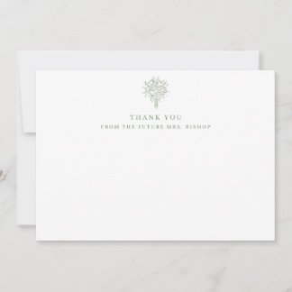 Future Mrs Line Art Floral Bridal Shower Sage Thank You Card