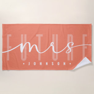 Future Mrs Modern Script Typography   Terracotta Beach Towel