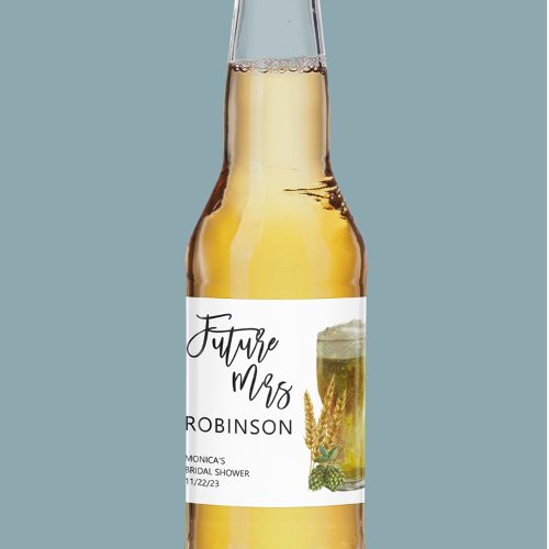 Future Mrs Name Beer Hops Watercolor Bridal    Beer Bottle Label