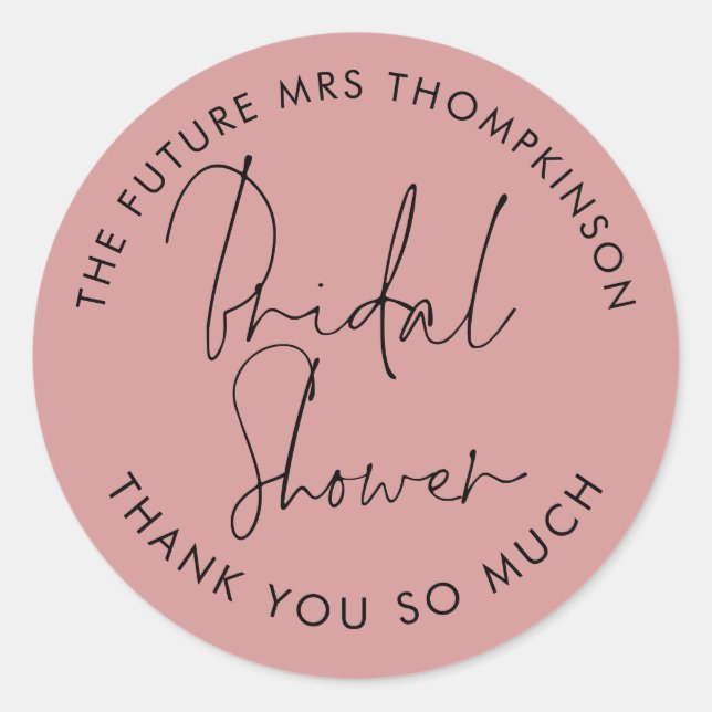 Future Mrs Name Dusty Rose Bridal Shower Classic Round Sticker (Front)