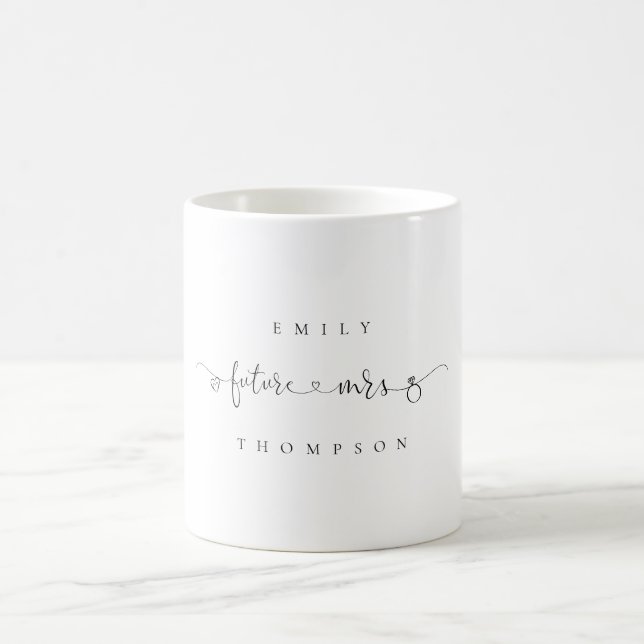 Future Mrs Name Heart Ring Bride to Be Coffee Mug (Center)