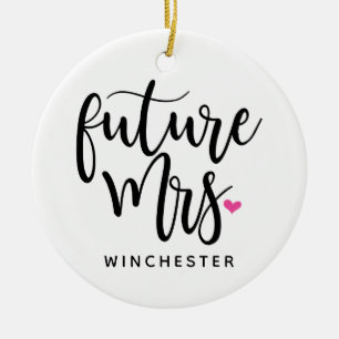 Future Mrs. (name) in Black Script Ceramic Ornament