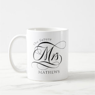 Future Mrs Name Modern Bride Black & White Coffee Mug