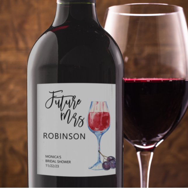 Future Mrs Name Wine Watercolor Bridal   Label (Creator Uploaded)