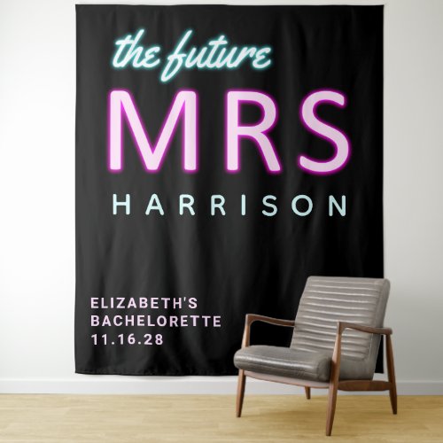 Future Mrs Neon Lights Black Bachelorette Tapestry