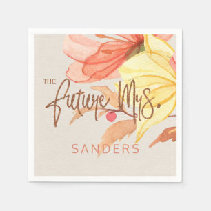 Future mrs orange cream watercolor bridal shower napkins