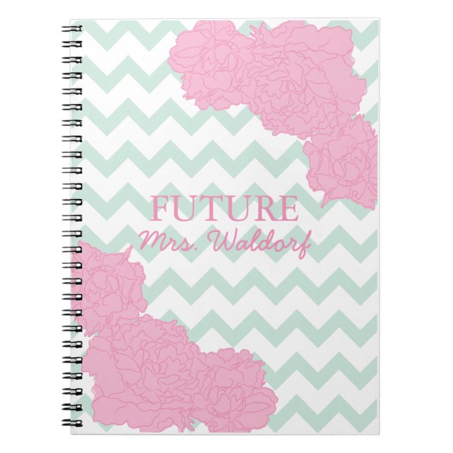 Future Mrs. Peonies and Chevron Notebook (Front)