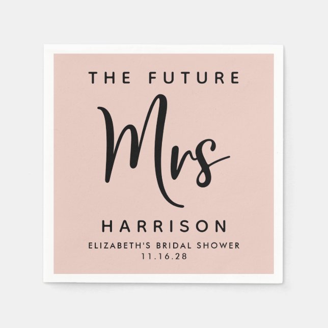 Future Mrs Personalized Blush Pink Bridal Shower Napkins (Front)