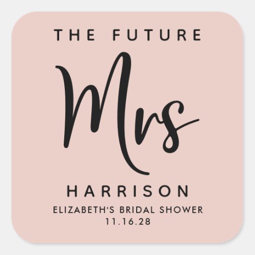 Future Mrs Personalized Blush Pink Bridal Shower Square Sticker