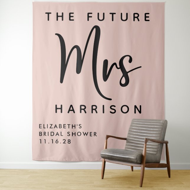 Future Mrs Personalized Blush Pink Bridal Shower Tapestry (In Situ)