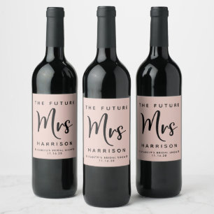 Future Mrs Personalized Blush Pink Bridal Shower Wine Label
