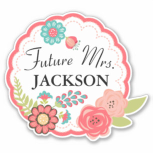 Future Mrs Personalized Floral Wreath Art Sticker