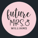 Future Mrs. Pink Bachelorette Party Classic Round Sticker<br><div class="desc">Celebrate the bride-to-be's upcoming wedding with these "Future Mrs." stickers!</div>