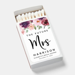 Future Mrs Pink Burgundy Floral Bridal Shower Matchboxes